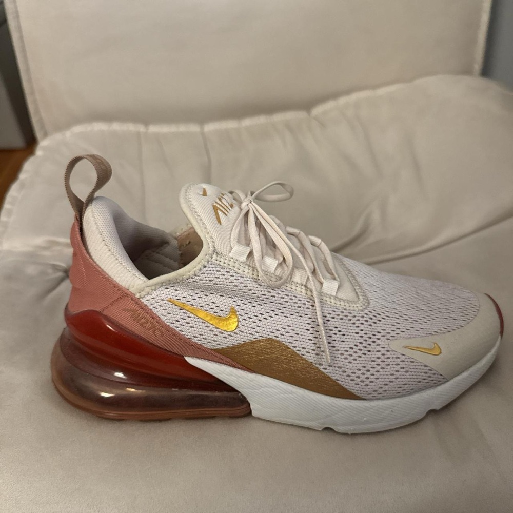 Nike Air Max 270 in Cream and Gold with Red Details